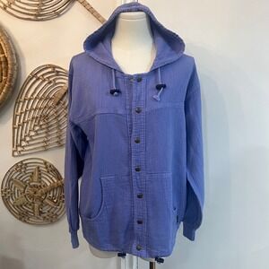 Vintage Enza Wear Cord Cotton Hooded Button Jacket Oversized Boho Costal M